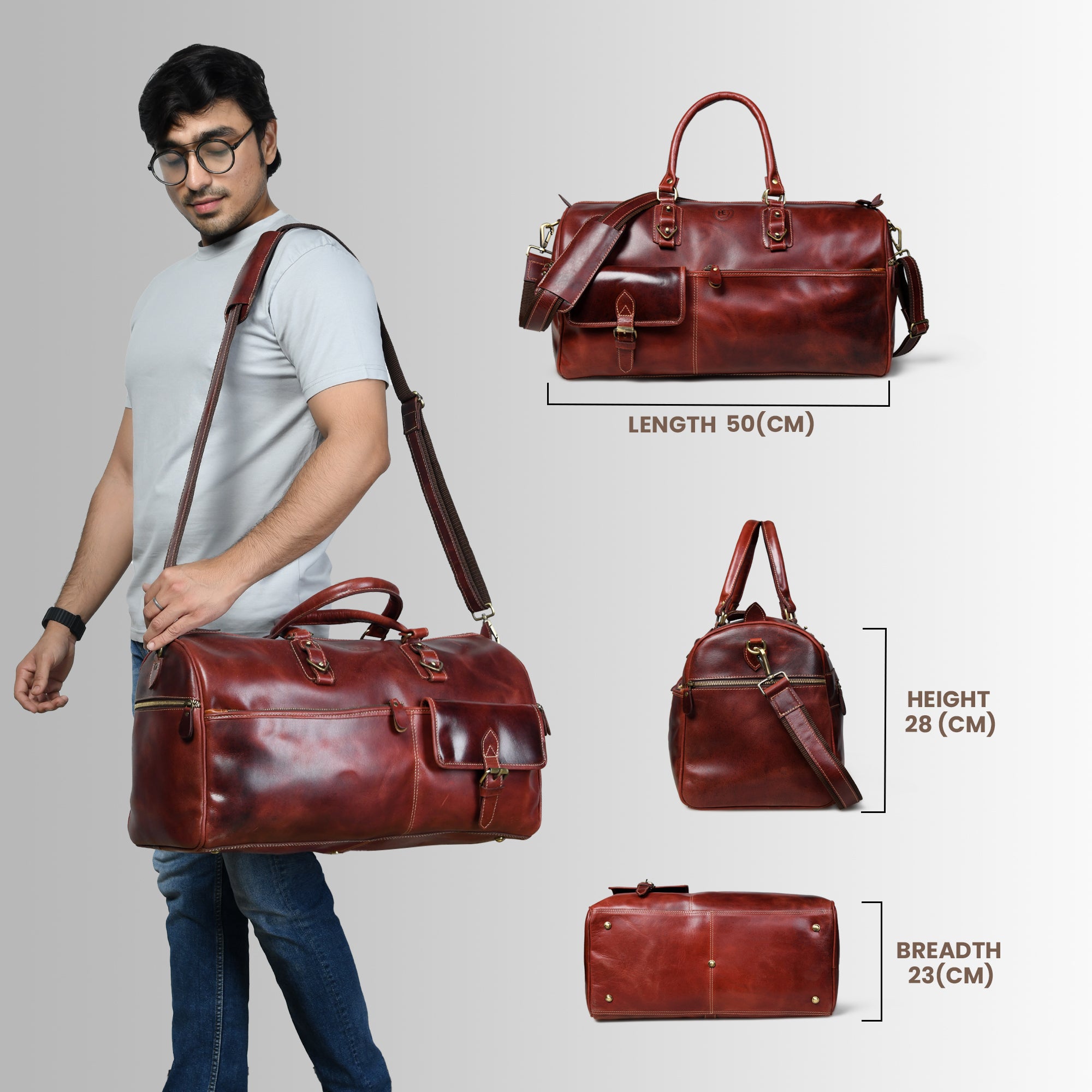 The Odyssey Leather Travel Duffel - Cherry Red Colour